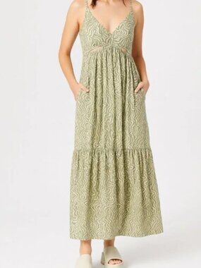 Abercrombie &‎ Fitch Abstract Geometric Cut-Out Tiered Maxi Dress Green Size M